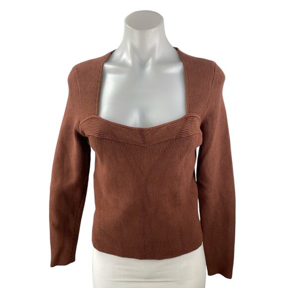 Abercrombie & Fitch Brown Long Sleeve Ribbed Knit Square Neck Sweater Top Size L - Picture 1 of 4